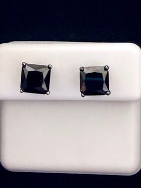 Princess-cut Square Black Rhodium CZ Screwback Stud Earrings 925 Sterling Silver